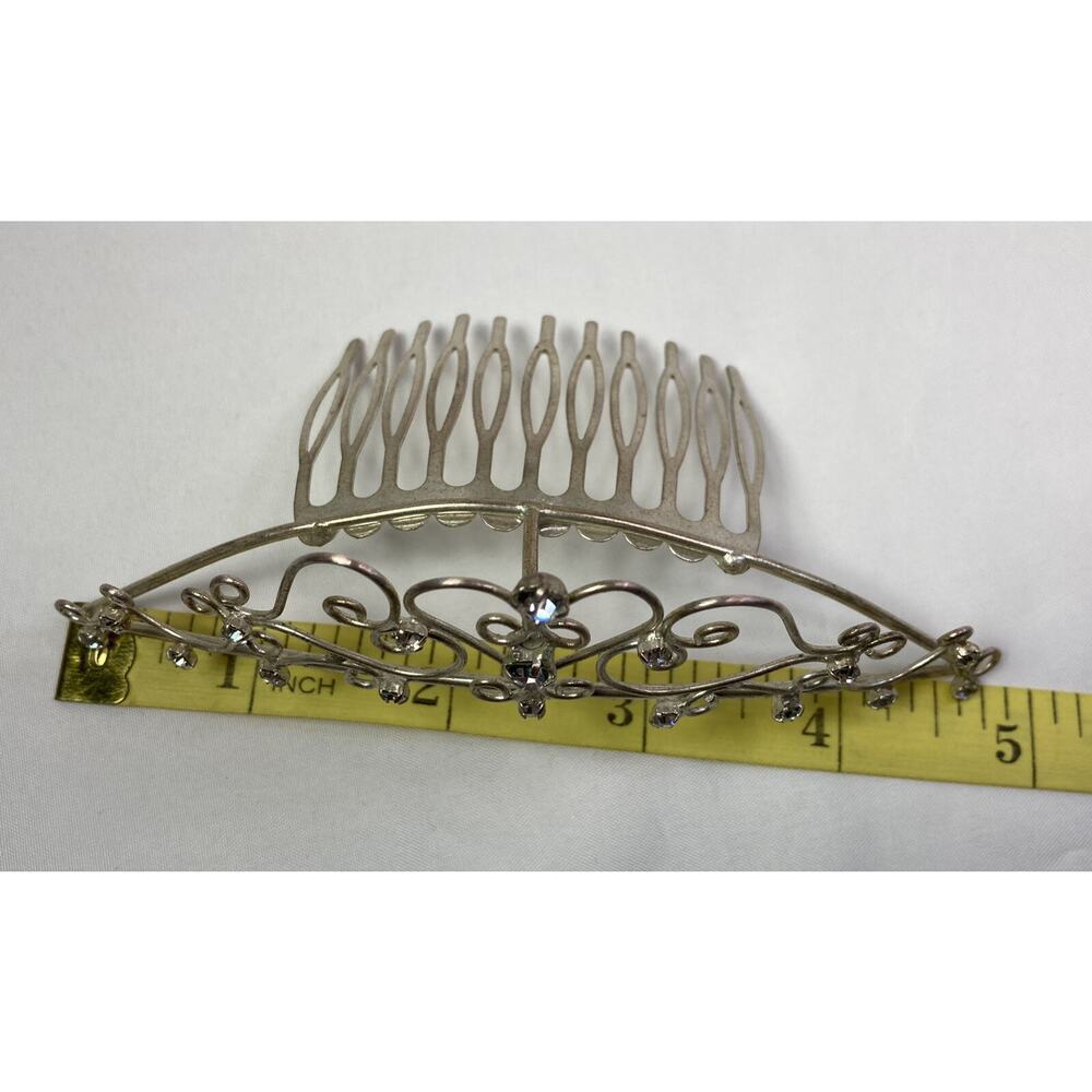 Vintage 90’s Y2K Rhinestone Tiara Silver Tone Comb Wedding Prom Bridal - Picture 7 of 11